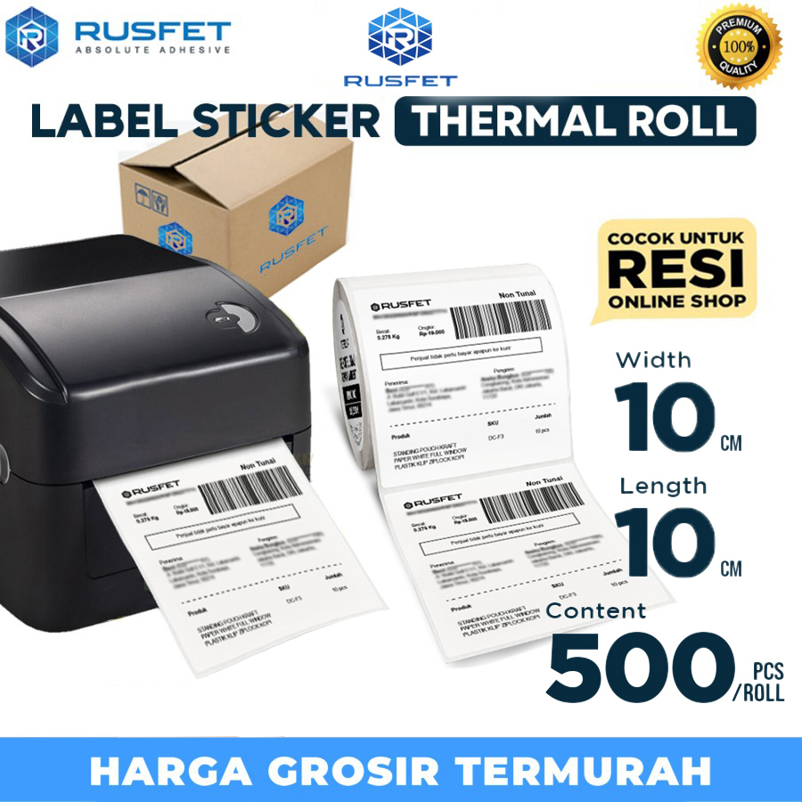 

Label Sticker THERMAL ROLL Barcode Resi Online Shop 10x10cm 500pcs Rusfet