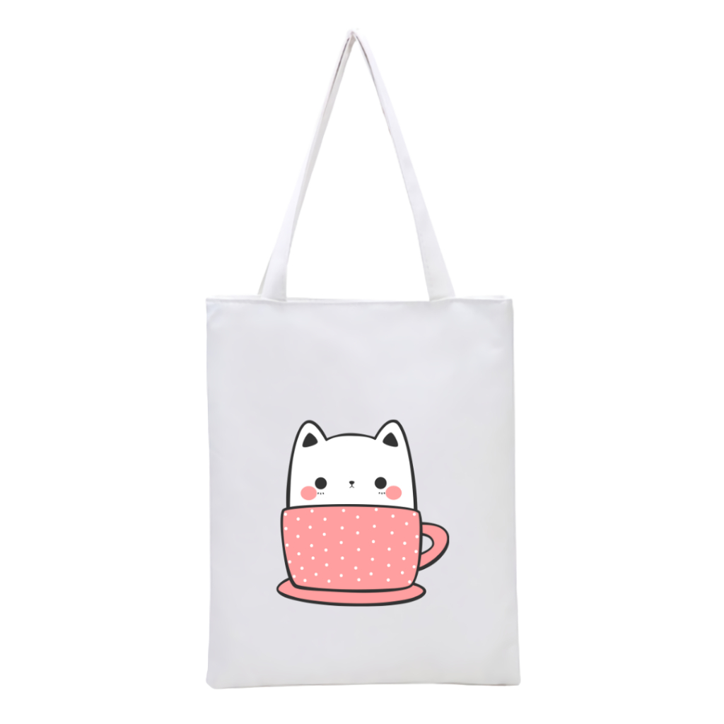 Totebag Resleting Full Colour Motif Kucing Cup tas tote bag || Kiiyoomii ||