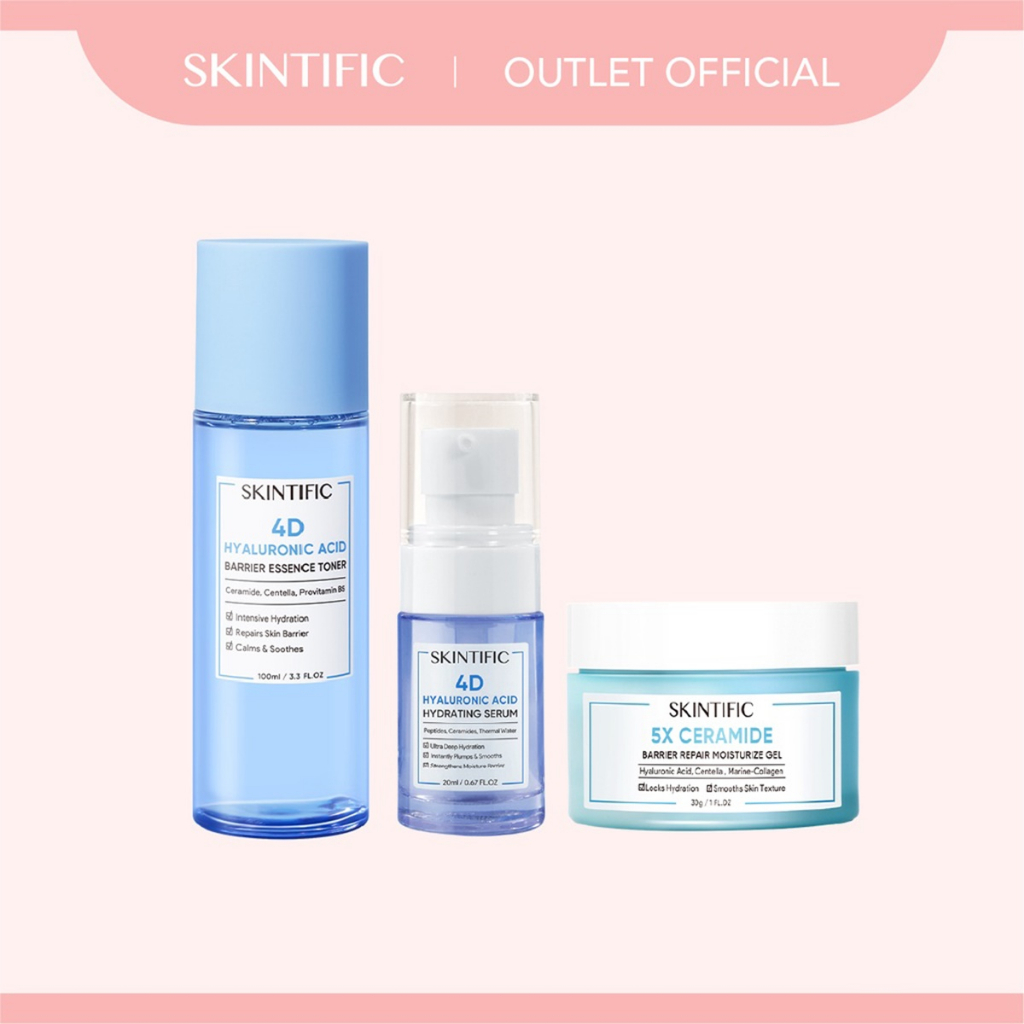 【Skintific Outlet Official】SKINTIFIC 5X Ceramide Barrier  Moisturize Gel Moisturizer 30G Pelembab Wajah &amp; 5X Ceramide Serum 20ml &amp; 4D Hyaluronic Acid (HA) Barrier Essence Toner Hydration Toner Toner Pelembab