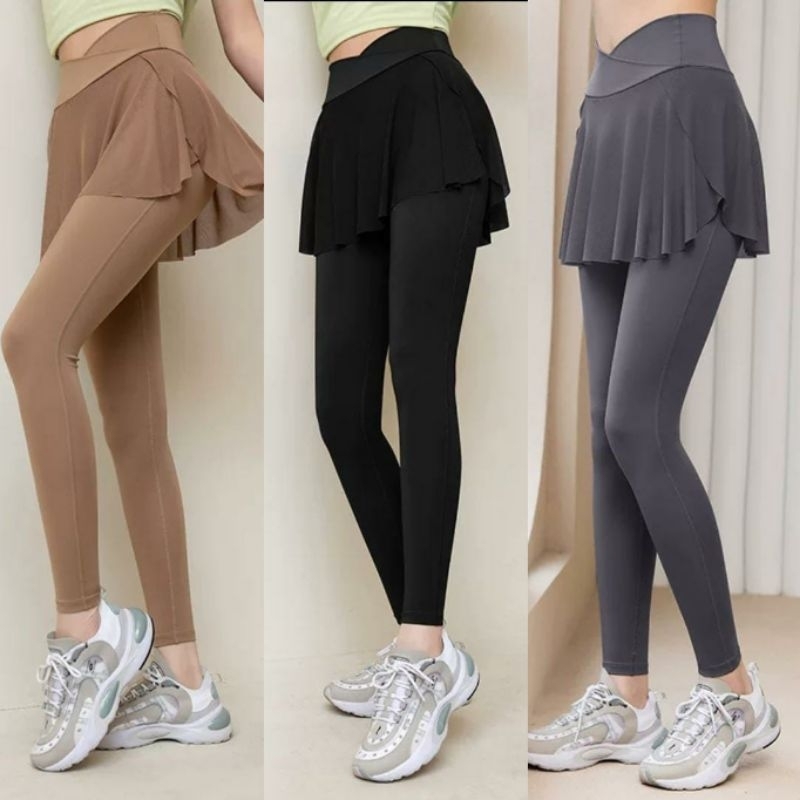 KSA - celana legging rok dua layer olahraga senam gym fitness wanita 366