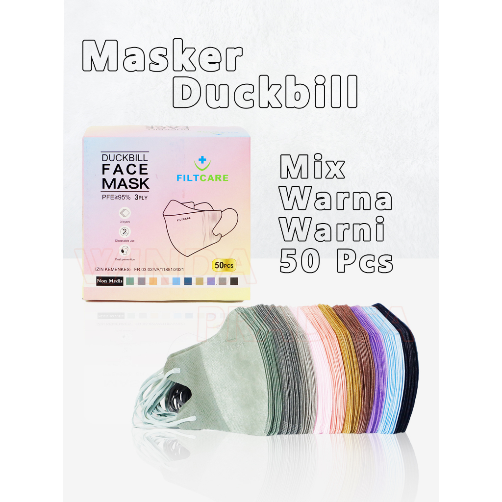 Masker Duckbil Masker Duckbill 50 Pcs Mix Warna Warni  Face Mask-DB Flitcare Warna