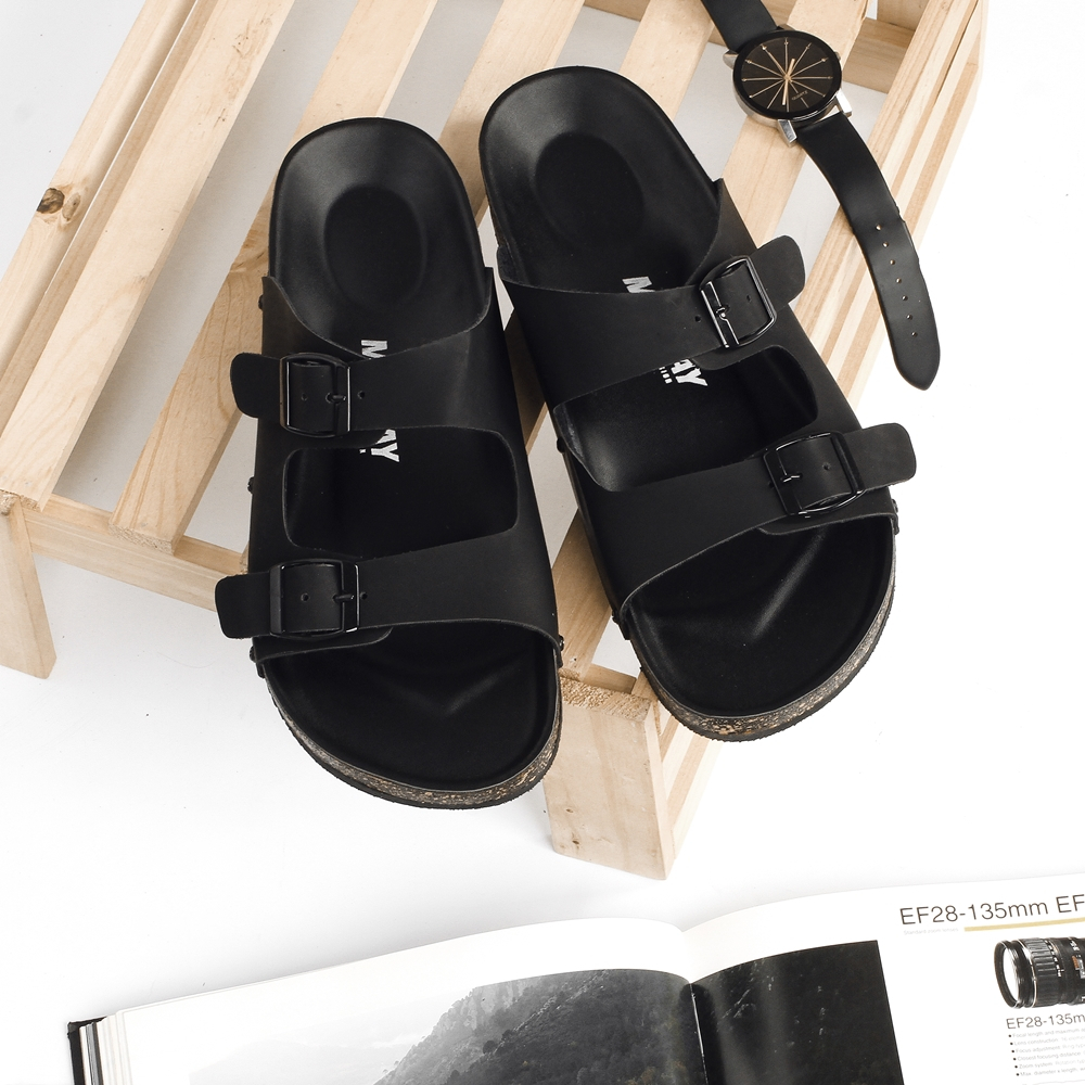ANT X MNDY - BUNDLING - Sandal Slop Kulit Casual Unisex Big Size - Yuno Hitam x ant302 hitam