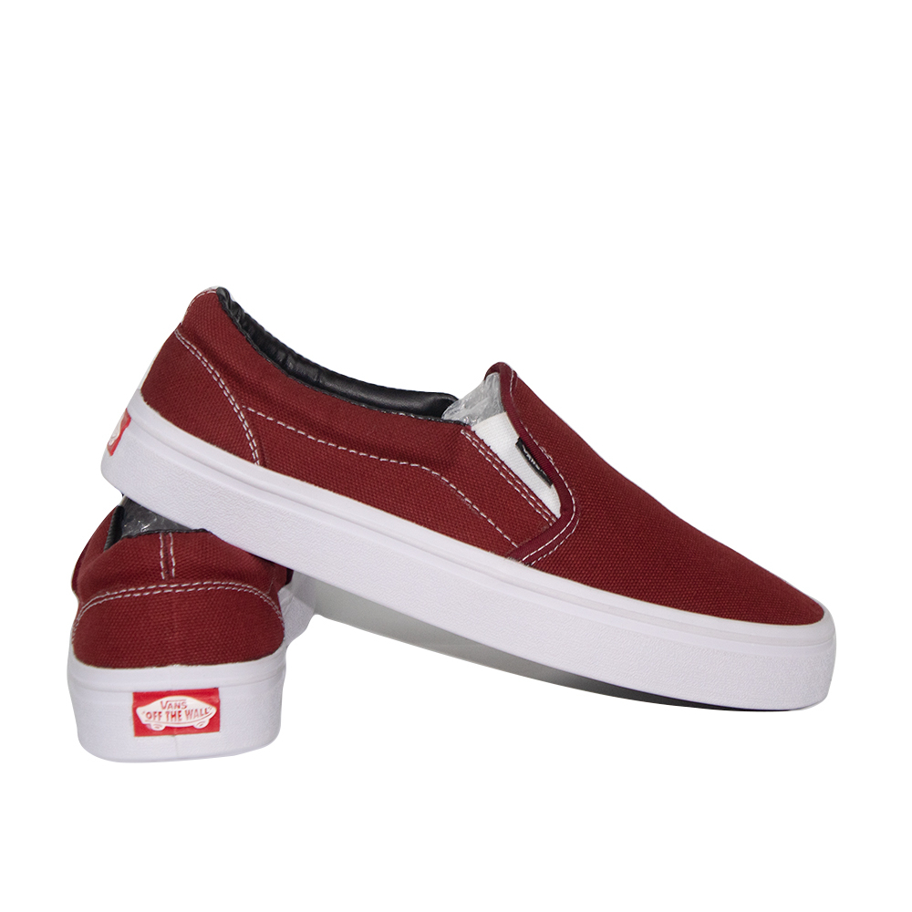 Sepatu Vans Slip On Tanpa Tali Pria Marun Polos Murah