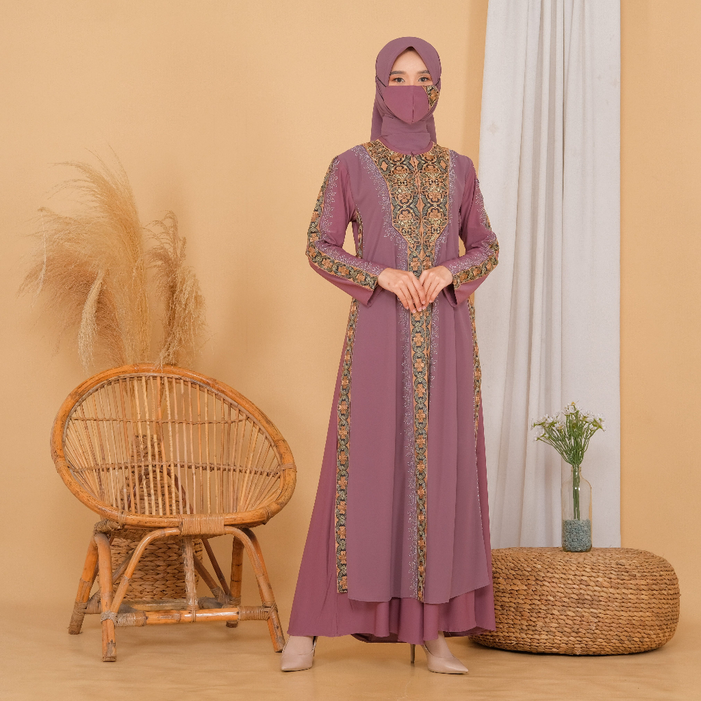 Abiyyuco TA8015V2 | Gamis Abaya Turkey Sage, Army, dan Lavender Turki Resleting Depan Busui  Seragaman  Bonus masker, Turky Jumbo LD 125