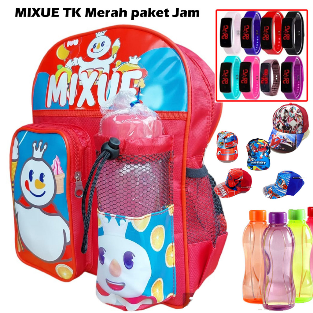 Produk baru -Tas Sekolah Anak paud-TK paket Hemat Tas Sekolah anak TK cewek dan cowok Paket jam mainan atau ATK