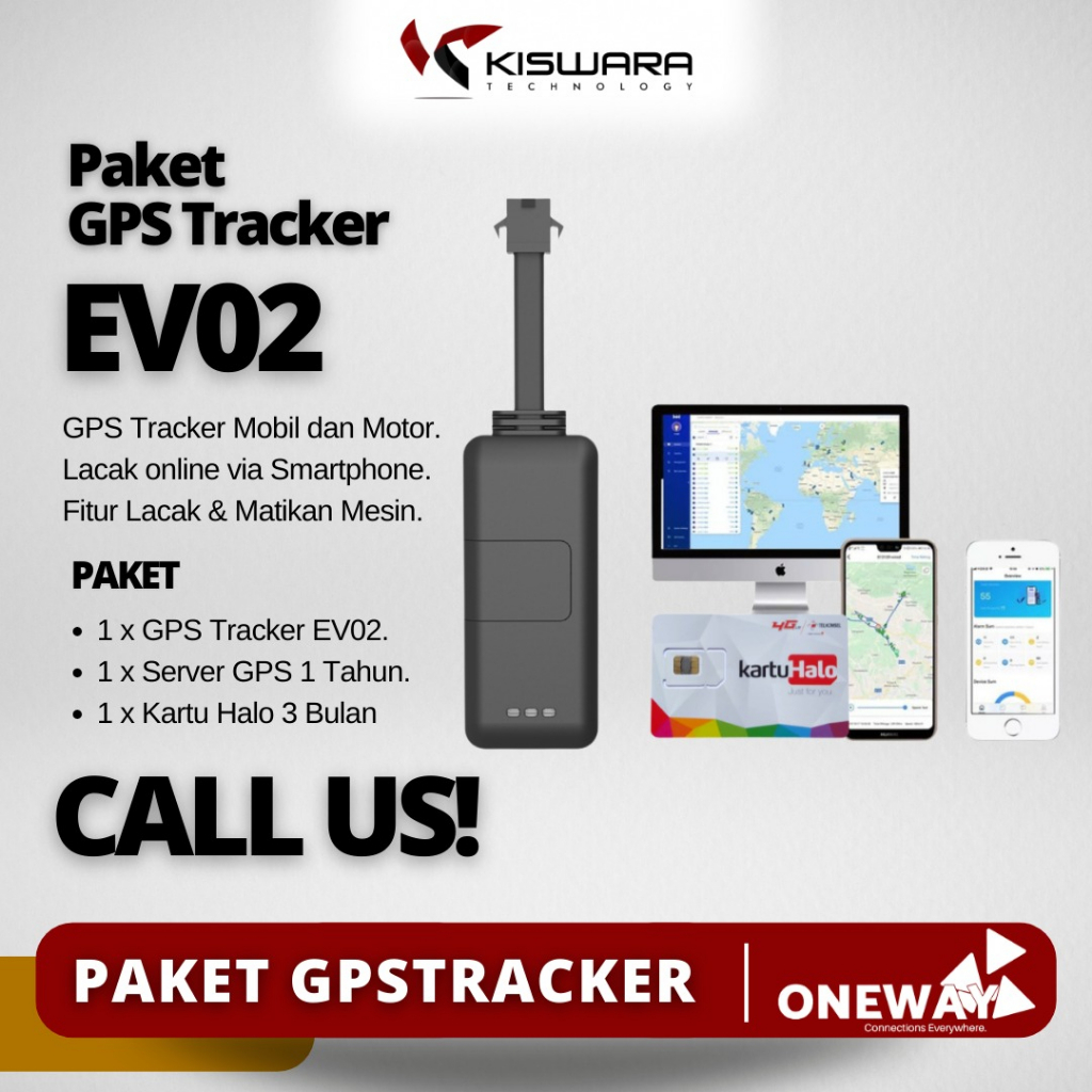 Paket GPS Tracker Motor Mobil EV02 [INCLUDE SERVER + KARTU HALO 3 BULAN] [TERMURAH]