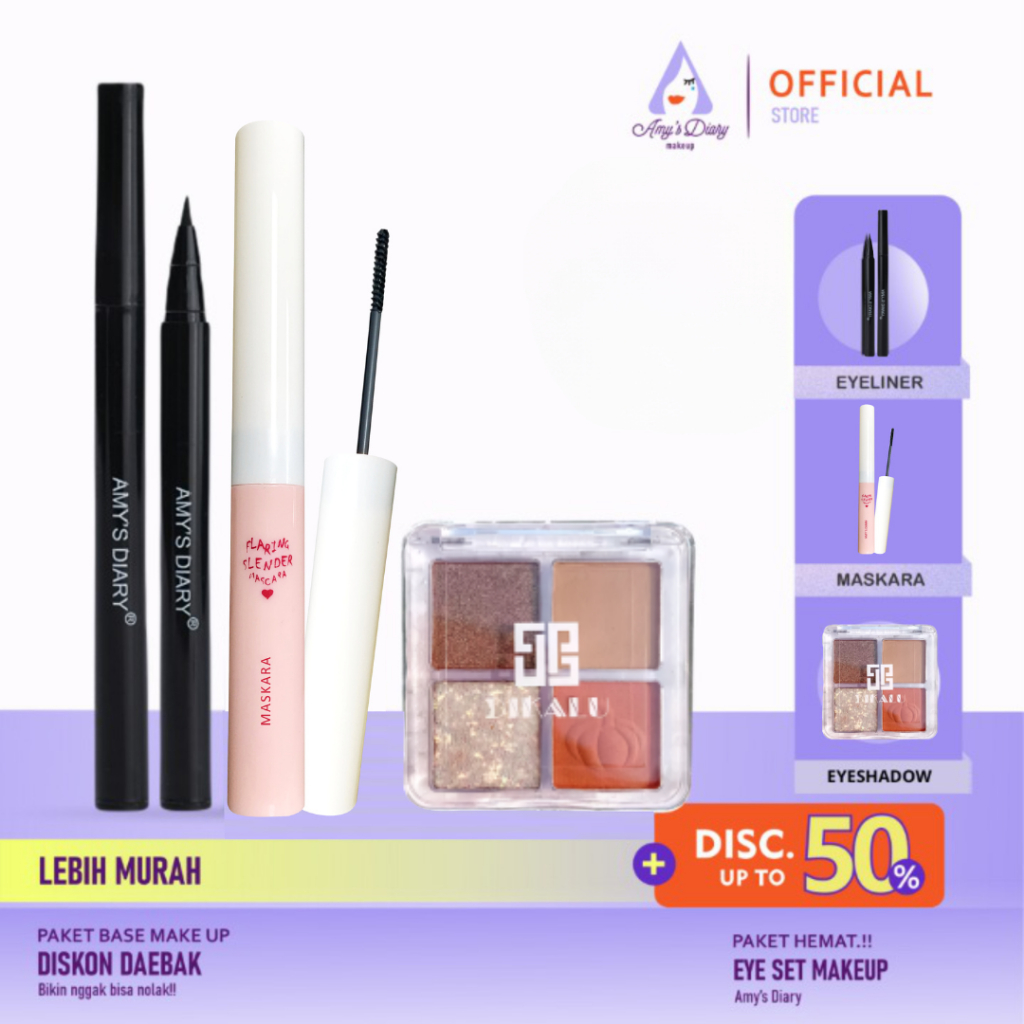 [PAKET HEMAT] Amy's Diary Eye Set Makeup 3 in 1 Maskara Eyeliner Eyeshadow 4 Warna L