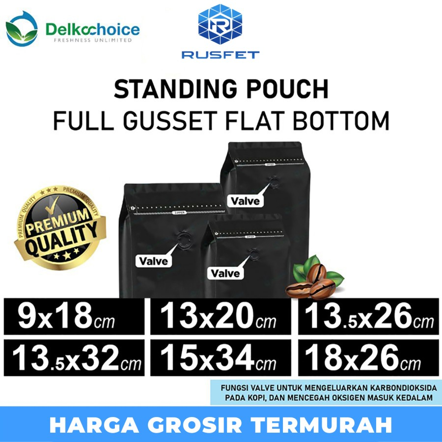 Coffee Bag Pouch FULL GUSSET VALVE Kemasan Biji Bubuk Kopi DELKOCHOICE