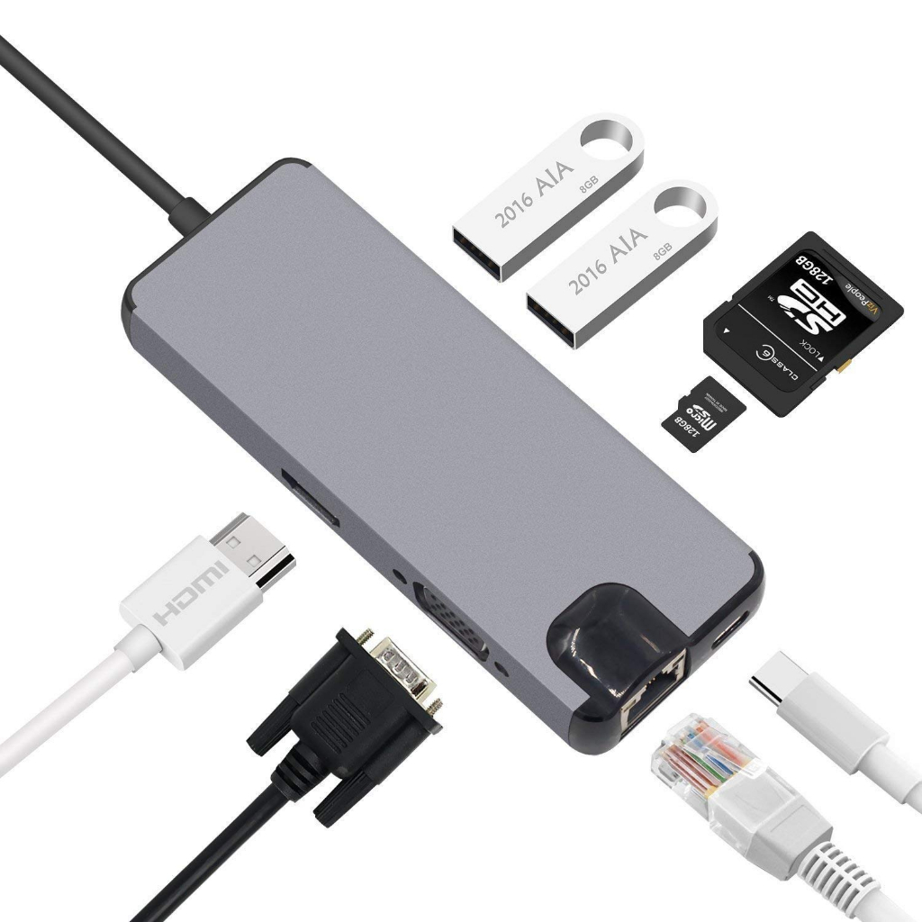 Converter USB Type-C To USB 3.0 HDMI VGA Lan Gigabite 8in1