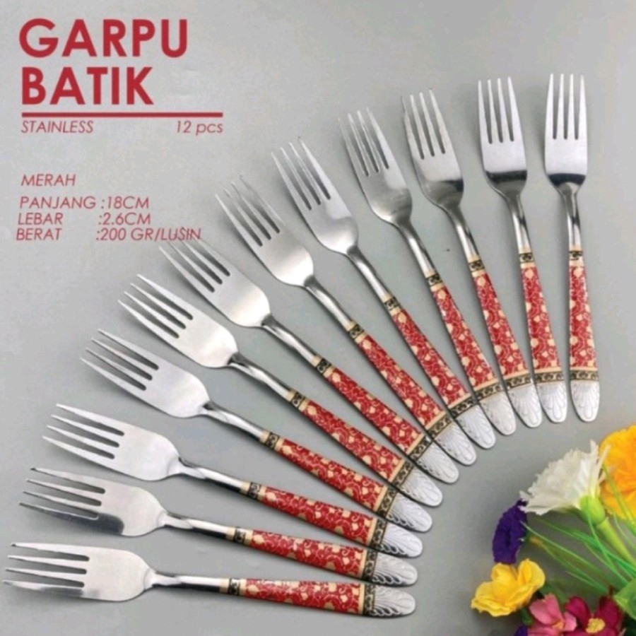 Sendok dan Garpu BATIK Stainless Steell 12 pcs Bahan Tebal