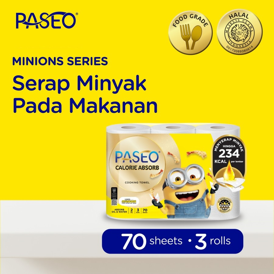 Tisu Dapur Paseo 70 Sheets isi 3 Roll Rol / Tissue Minions Calorie Absorbs Cooking Towel 70s sheet