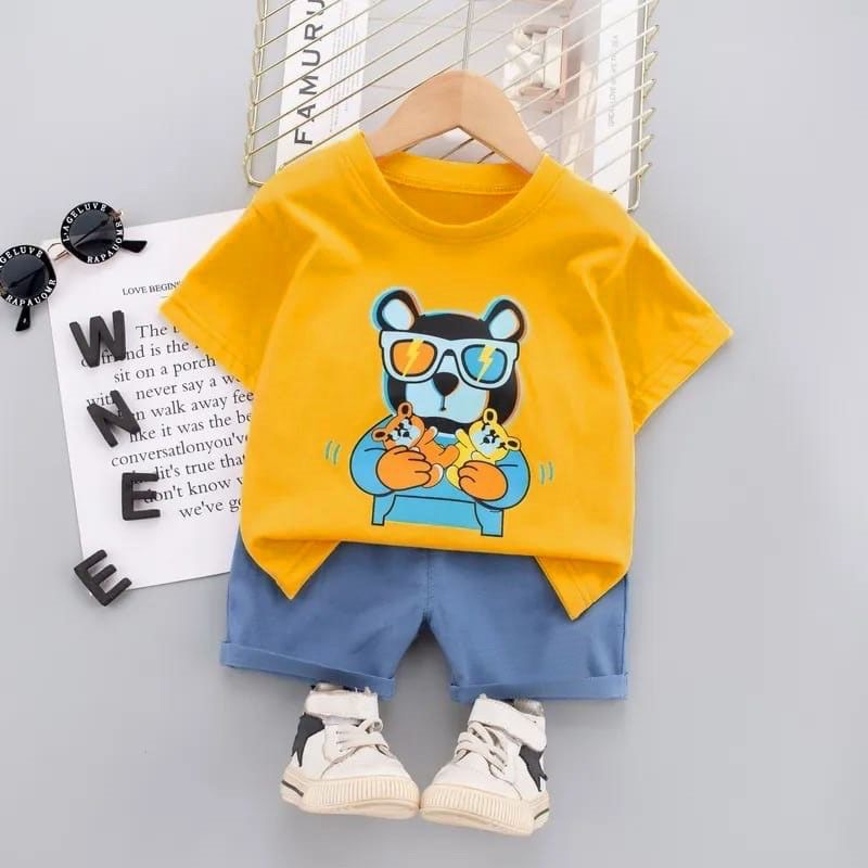 SETELAN KAOS DAN CELANA JEANS PENDEK ANAK LAKI LAKI IMPORT 1-5 TAHUN MOTIF HEWAN DENIM/ SET OUTFIT PAKAIAN ANAK KEKINIAN