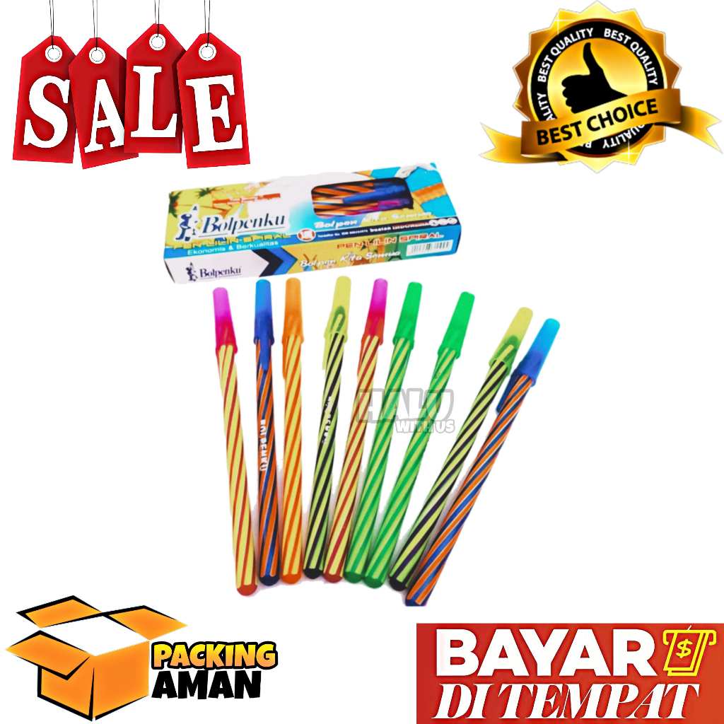 

(BISA COD) PROMO 12 Pcs Pen Pulpen Hitam Bolpen Lilin Spiral Merk Bolpenku / Bolpenku Hebat / Alat Tulis