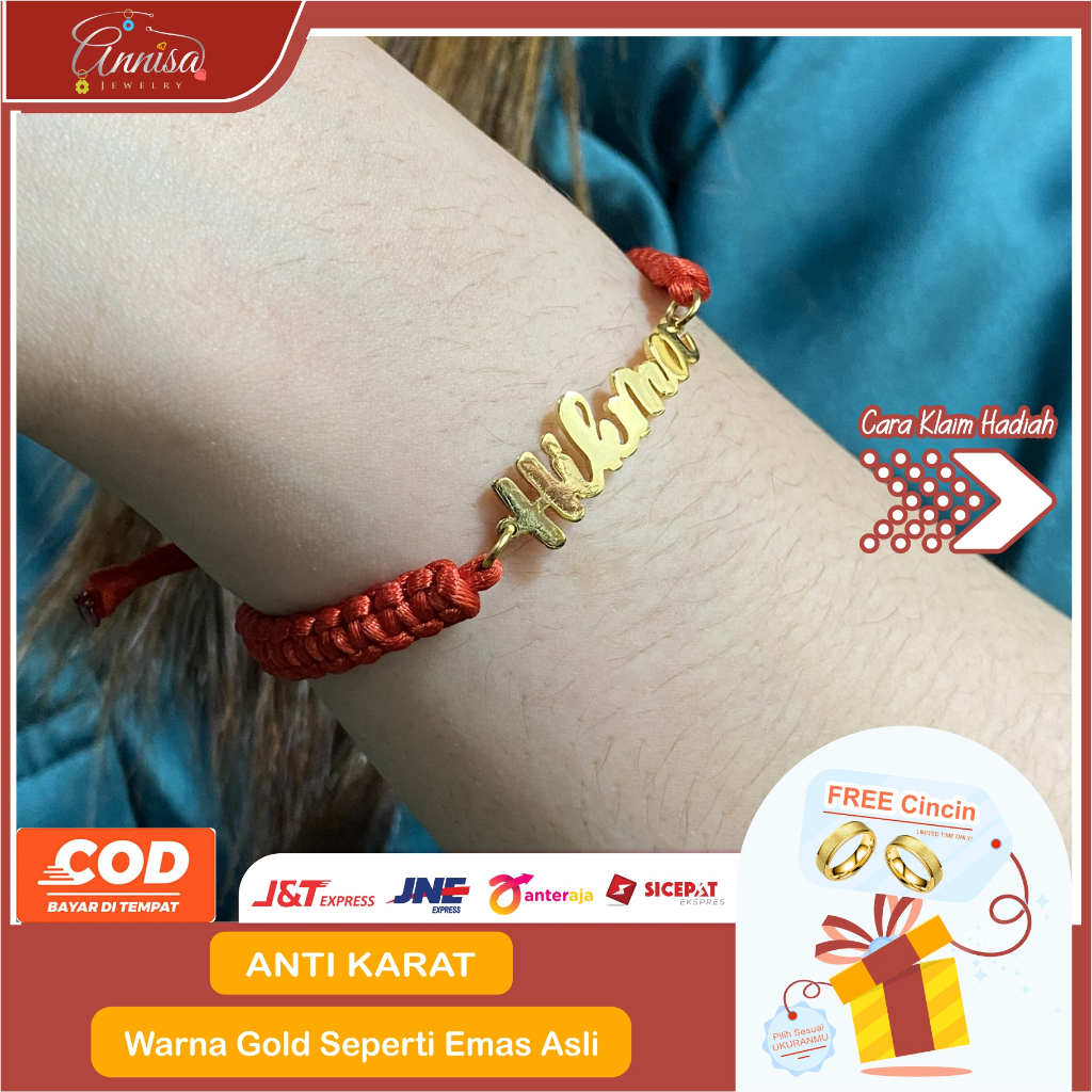 Gelang Nama Gold model tali rajut