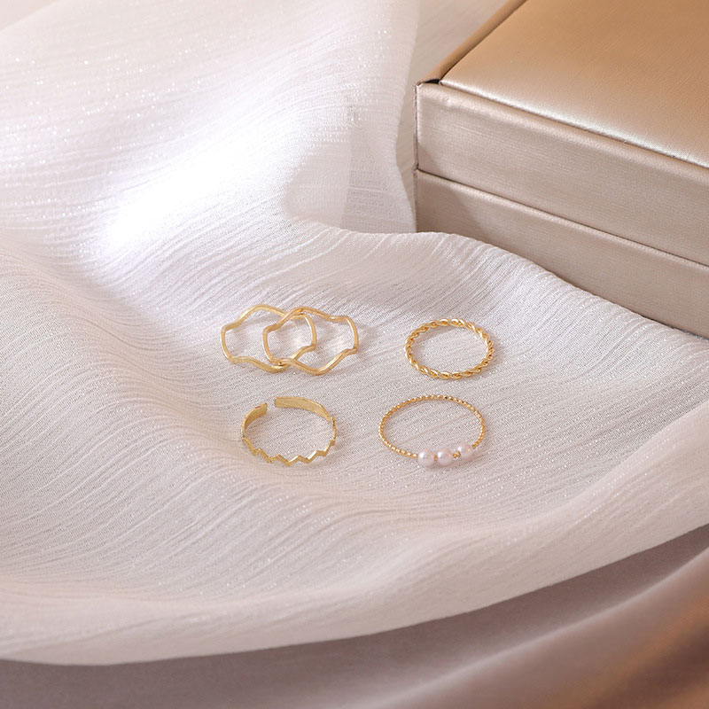 COD❤️ 5 pcs Cincin Set Fashion Aksen Berlian Imitasi Mutiara Untuk Wanita-A.one