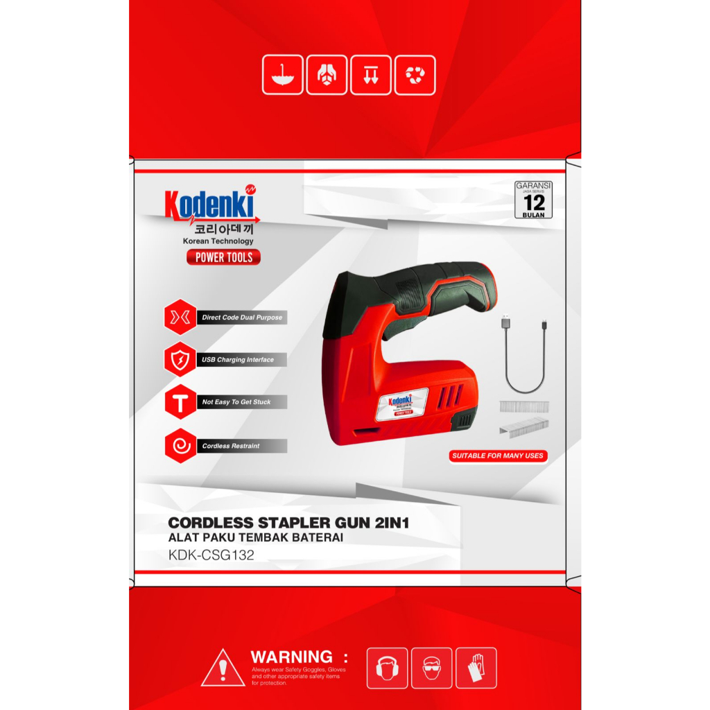 Mesin paku staples tembak 2in1 baterai cordless stapler gun Kodenki