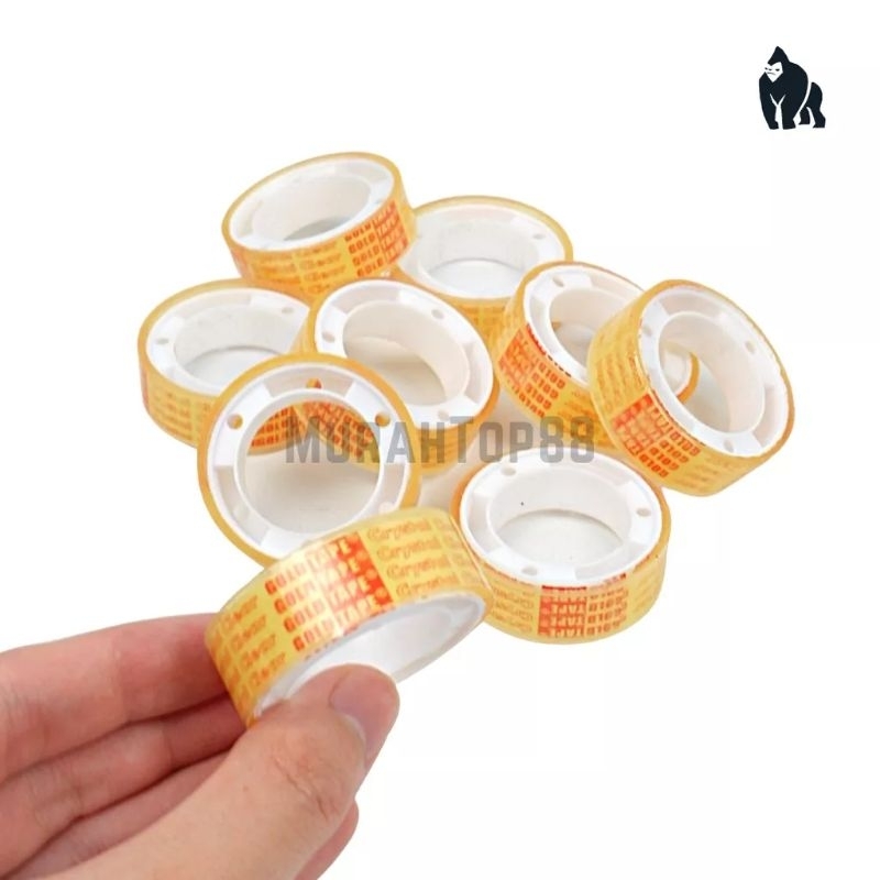 

Lakban Bening Kecil 1/2 inch Gold Tape / Isolasi Selotip Kado / Cellotape 12mm