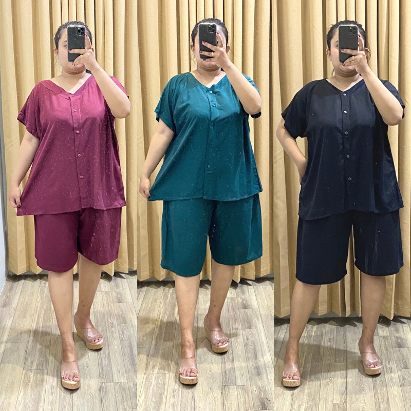 PIYAMA JUMBO POLOS | SETELAN WANITA POLOS | BAJU TIDUR WANITA | PIYAMA WANITA | PIYAMA JUMBO | SETELAN GEMES | PIYAMA VNECK JUMBO BAHAN RAYON PREMIUM | ONESET RAYON JUMBO PREMIUM DEWASA LD 130 | SETELAN V-NECK FULL KANCING RAYON