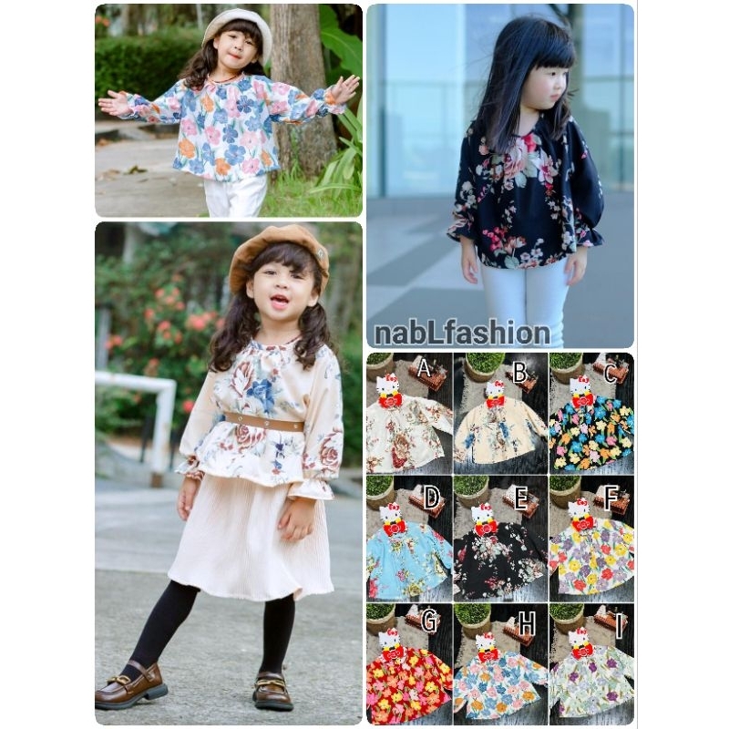 Blouse anak flower puff size 1-3/4 tahun