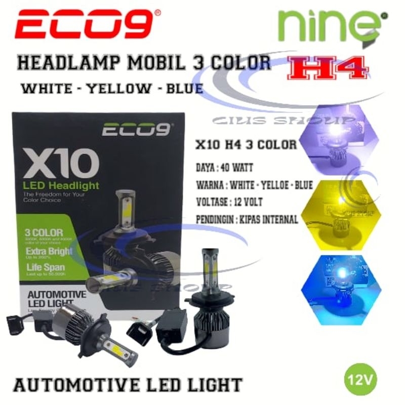 LAMPU LED HEADLAMP/FOOGLAMP  MOBIL X10 ECO9 3 COLOR WHITE YELLOW ICE BLUE H4 H11 H7 HB4(9006) FOGLAMP / HEADLAMP MOBIL