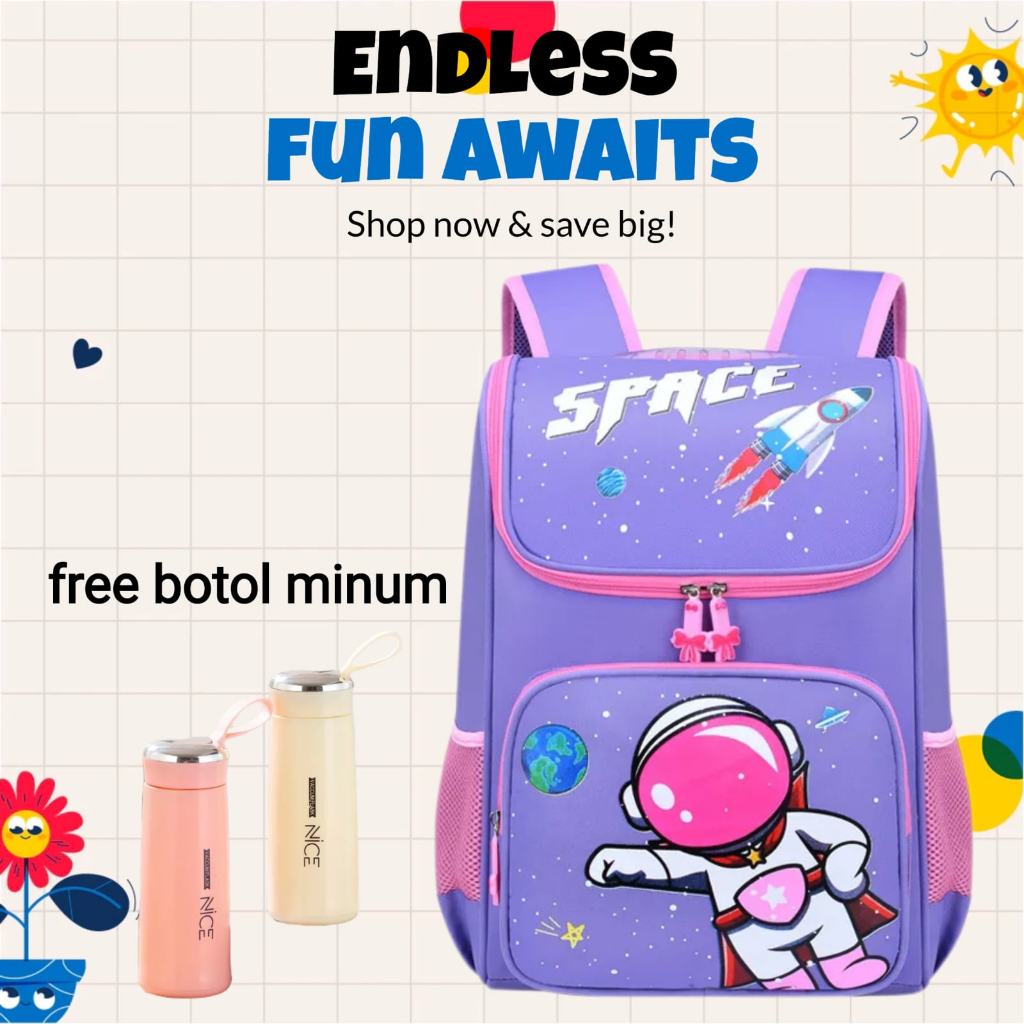 RANSEL ANAK KARAKTER ASTRONOUT IMPOR BERKUALITAS REAL PICT ORIGINA FREE BOTOL