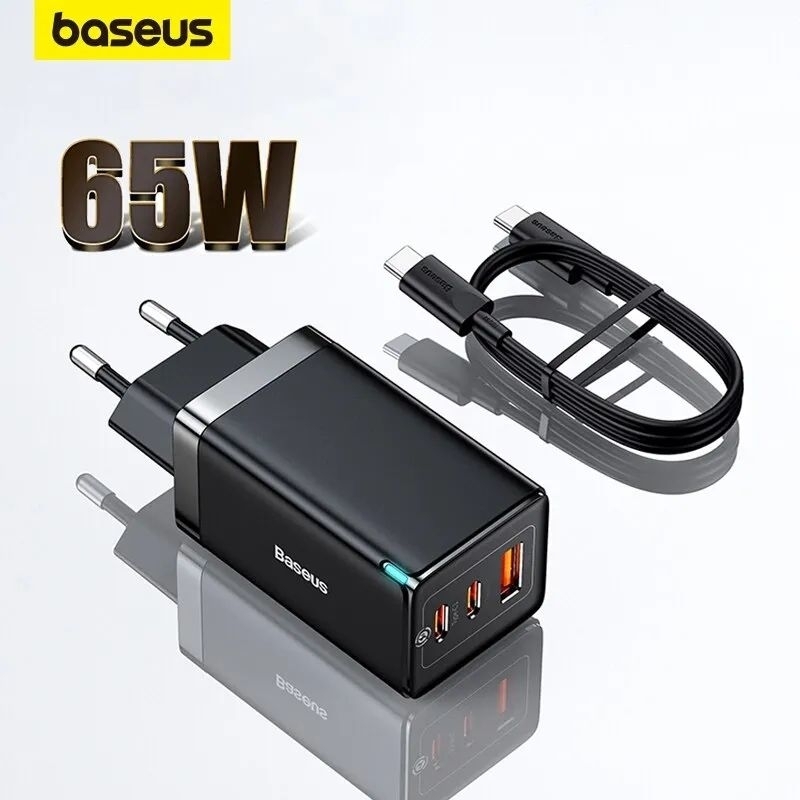 BASEUS Gan 5 Pro 65W Quick Charger 5 Port Dual Type C + USB 100W Kabel