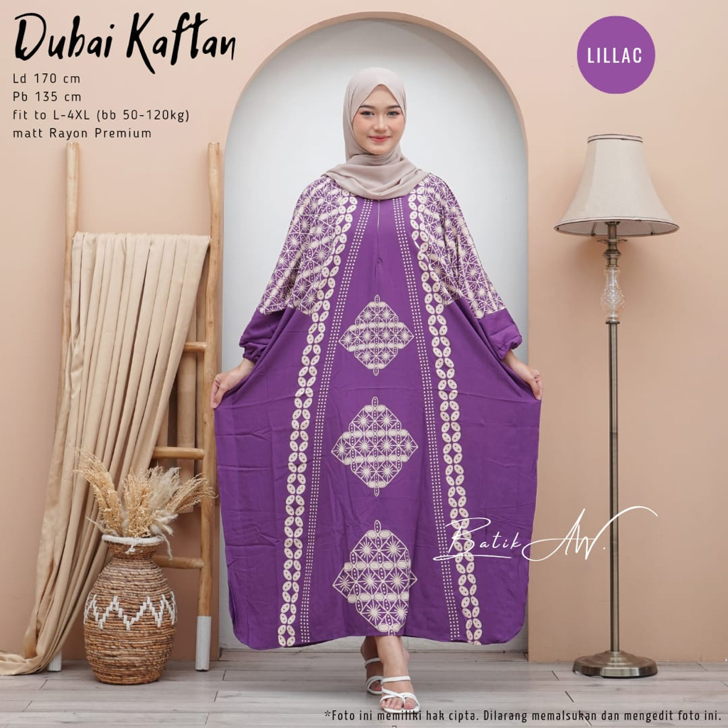 Batik A W - Dubai Kaftan Wanita Jumbo Maksi Motif Batik Kawung Handmade Soft Color Busui Lengan Panjang Rayon Premium