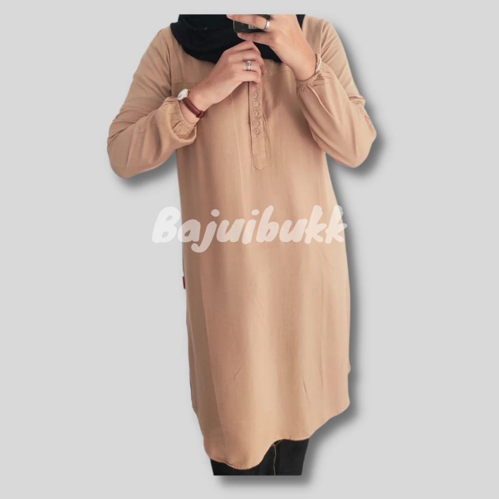Tunik polos rayon jumbo Cream
