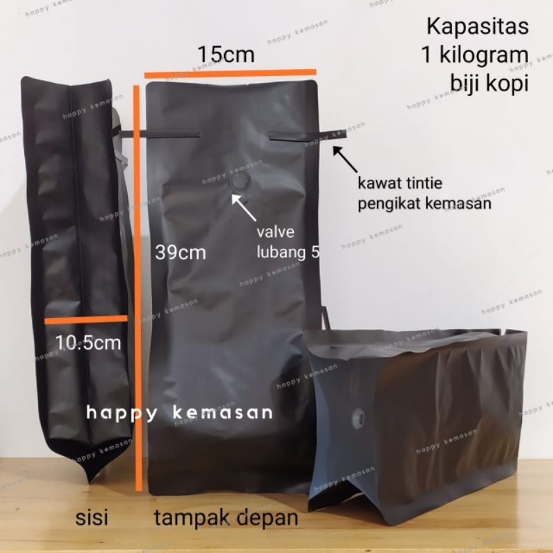 Gusset Quadseal Hitam Valve+Tintie 1 kg Kopi