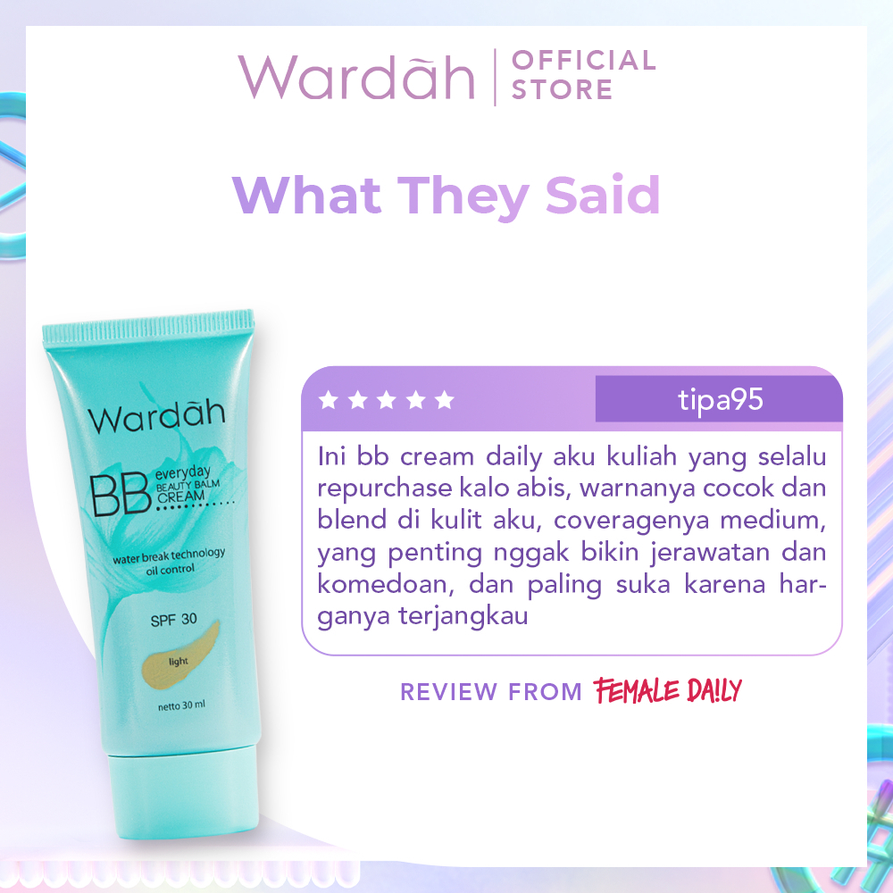 ARJUNA WARDAH Everyday BB Cream 30 ml - SPF 30, Alas Bedak dengan Aloe Vera Extract dan Bio-Hyaluronic Acid - Oil Control