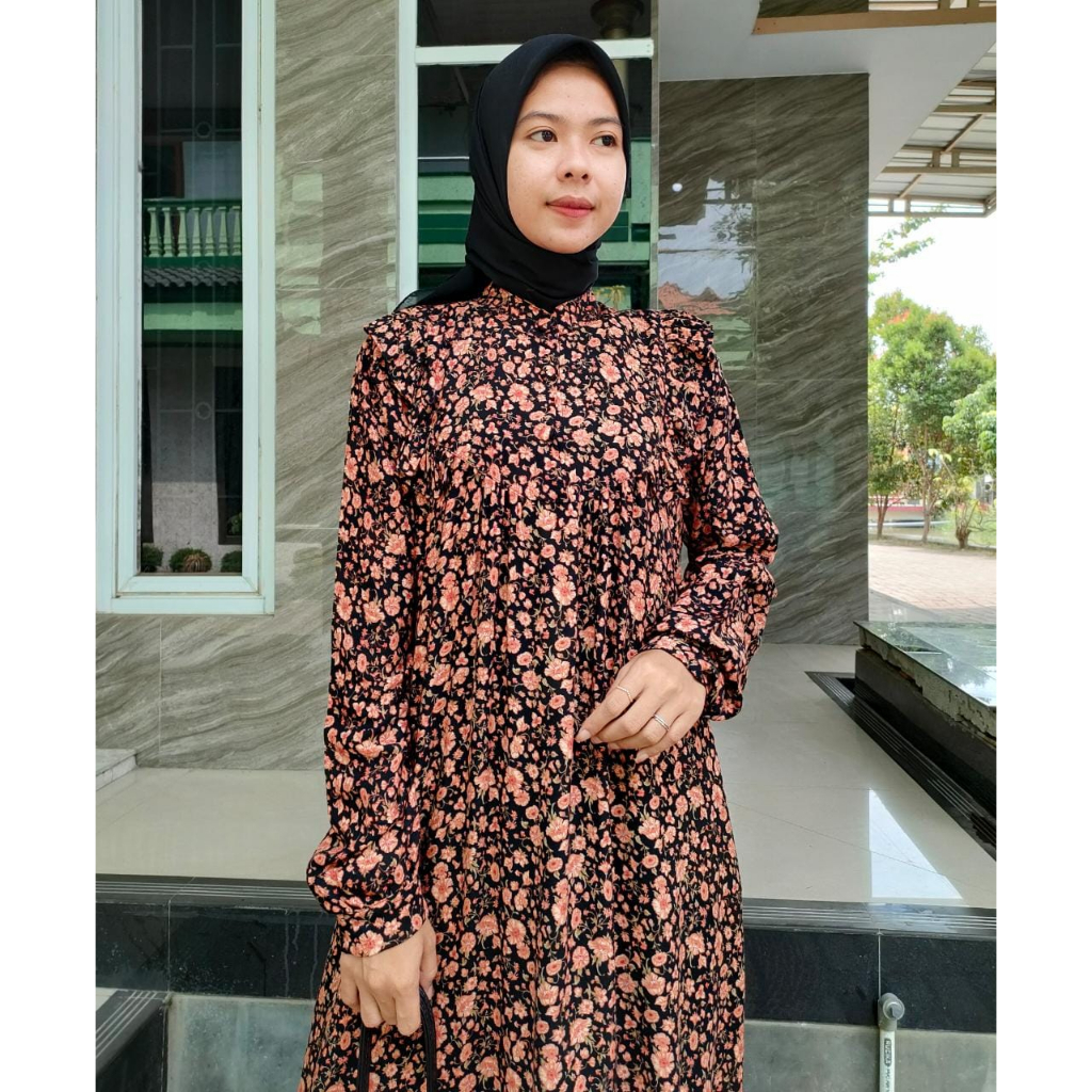 Gamis Rayon Motif Bunga Salur/ Gamis Rayon Viscos