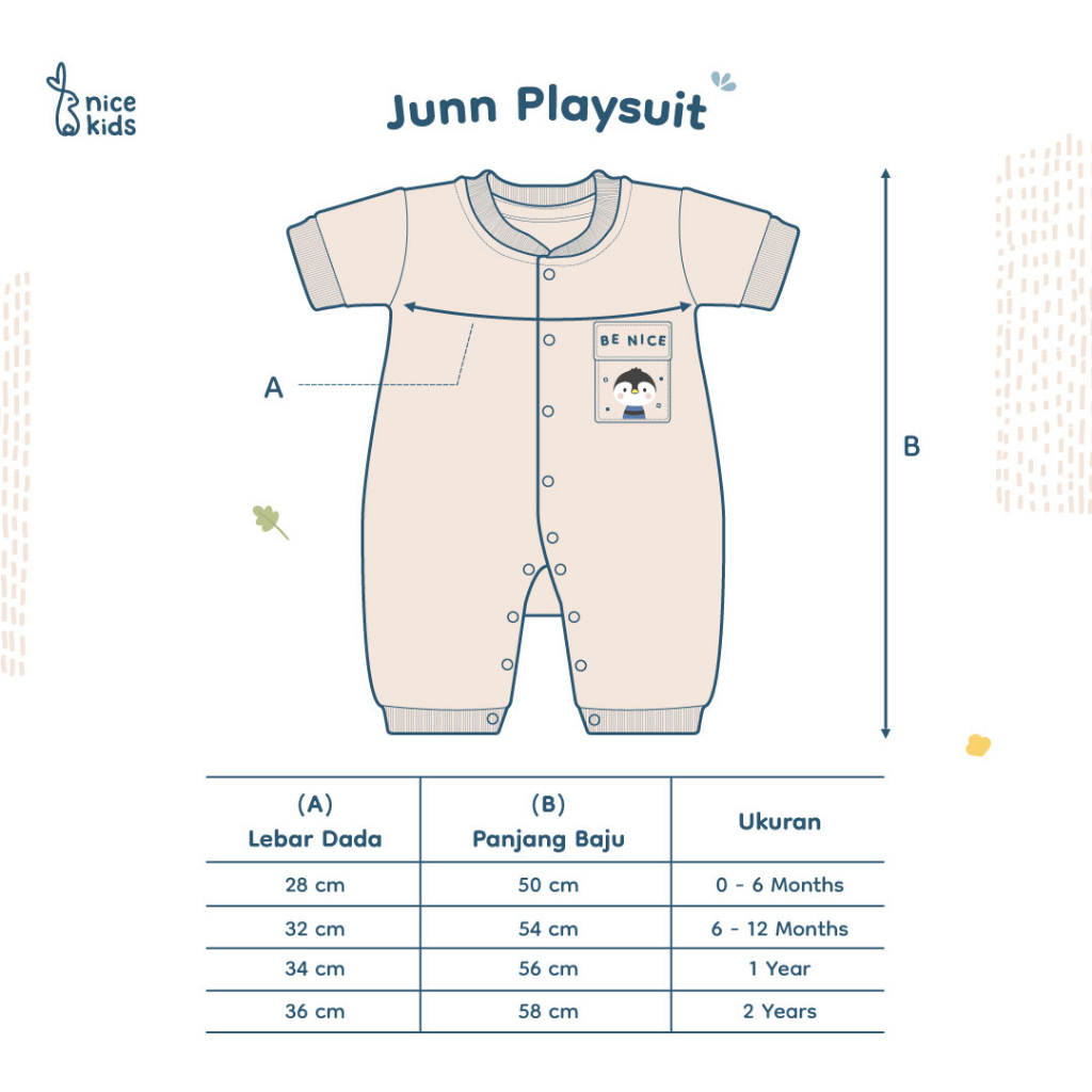 Nice Kids - Junn Playsuit Baby New Born (Size 0-2 Tahun)