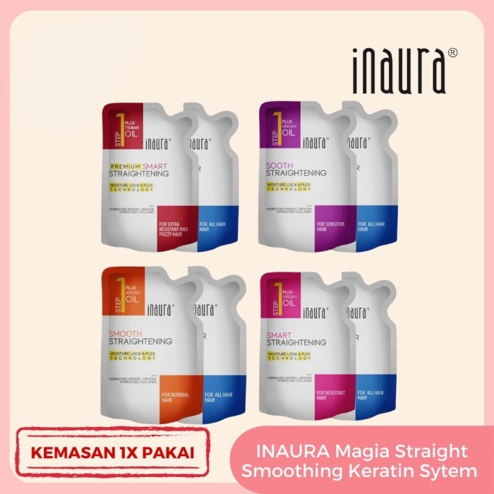 INAURA Magia Straigh Smoothing Keratin System Pouch 130ml Step1&amp;2 All Variant