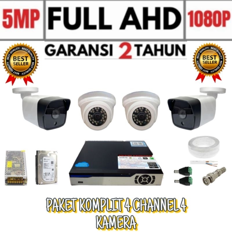 PAKET KAMERA CCTV 4 CHANEL 4 KAMERA 5MP PLUS HARDISK 500GB KOMPLIT