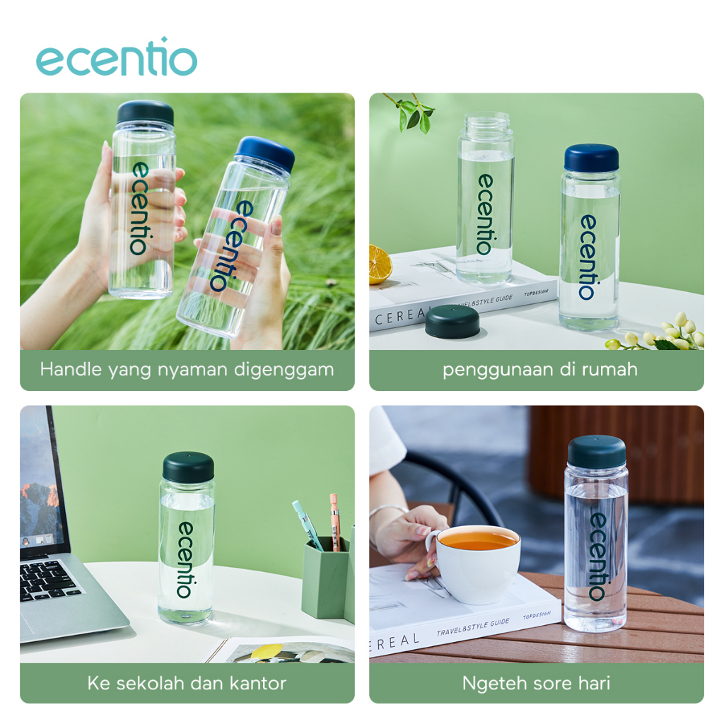 ecentio &amp; FOODI 500ML Botol Minum mudah dibawa teksture doff premium Material PS tebal Bening Botol Air Plastik