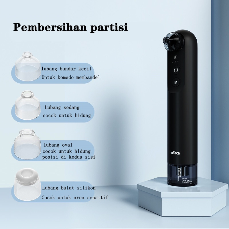 INFACE Alat Penyedot Komedo Visual Jerawat 2In1 Blackhead Removerhisap Komedo Visual Alat Pembersih Komedo  4 Probes Alat Perawatan Wajah CF05E