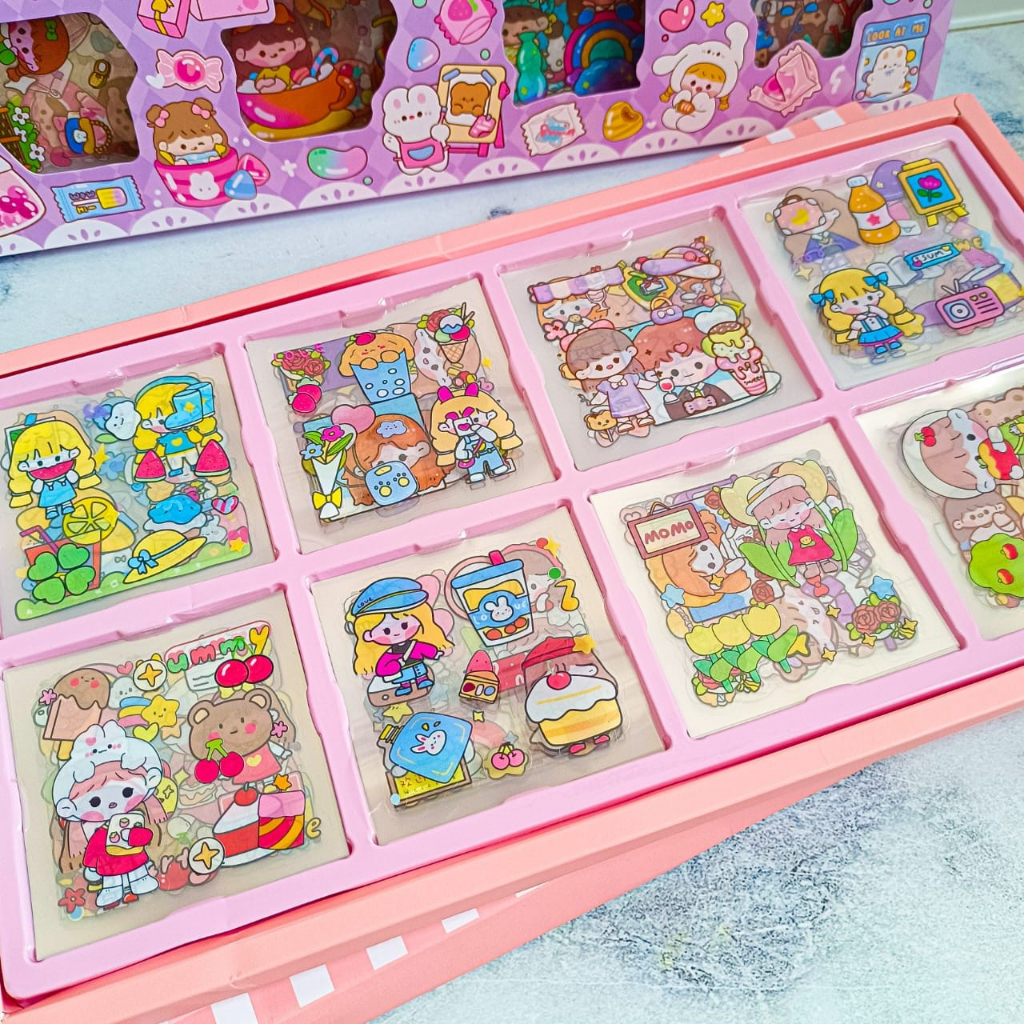 Sticker BOX SENMU ISI 200 LEMBAR Set Daily Manual Cute Pattern Decorative Tape Sticker Gift Box