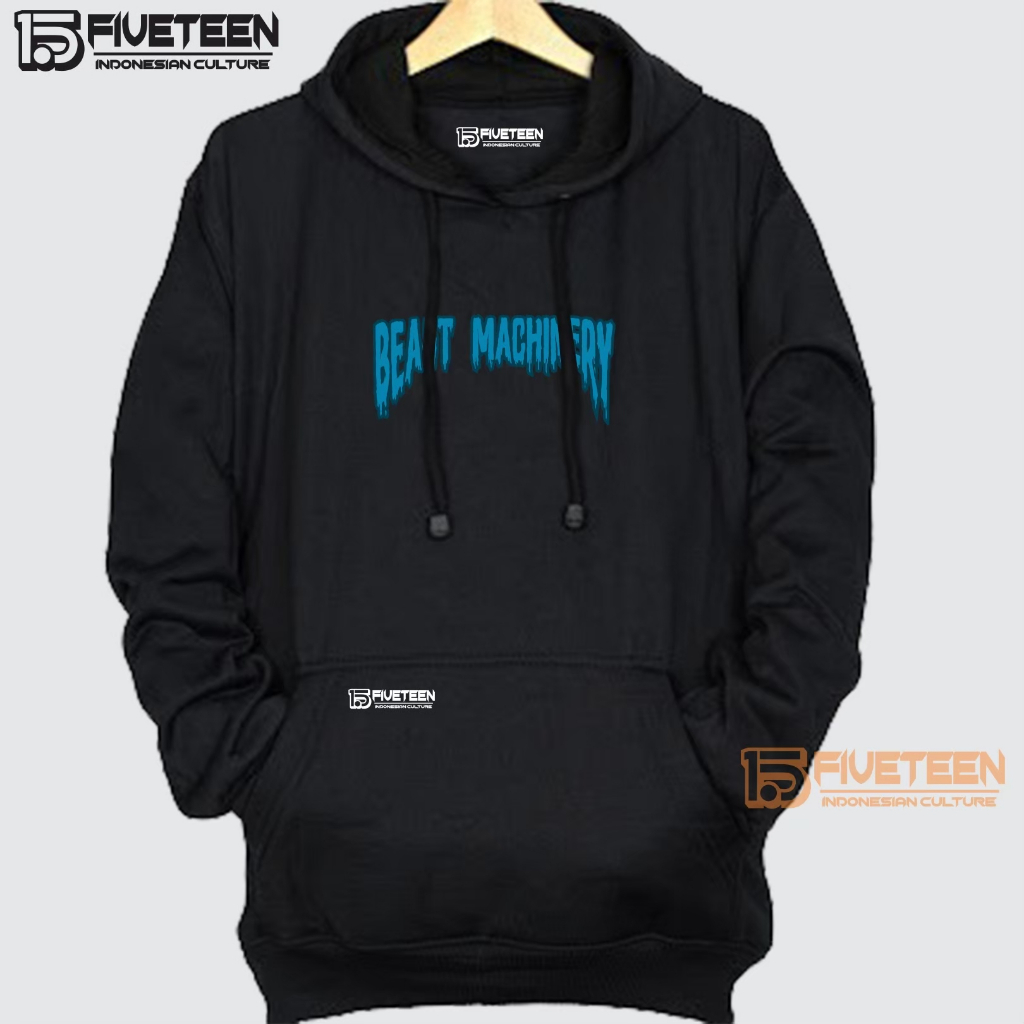 sweater hoodie pria distro original brand tebal terbaru 2023 warna hitam list beast machinery 04 15fifteen