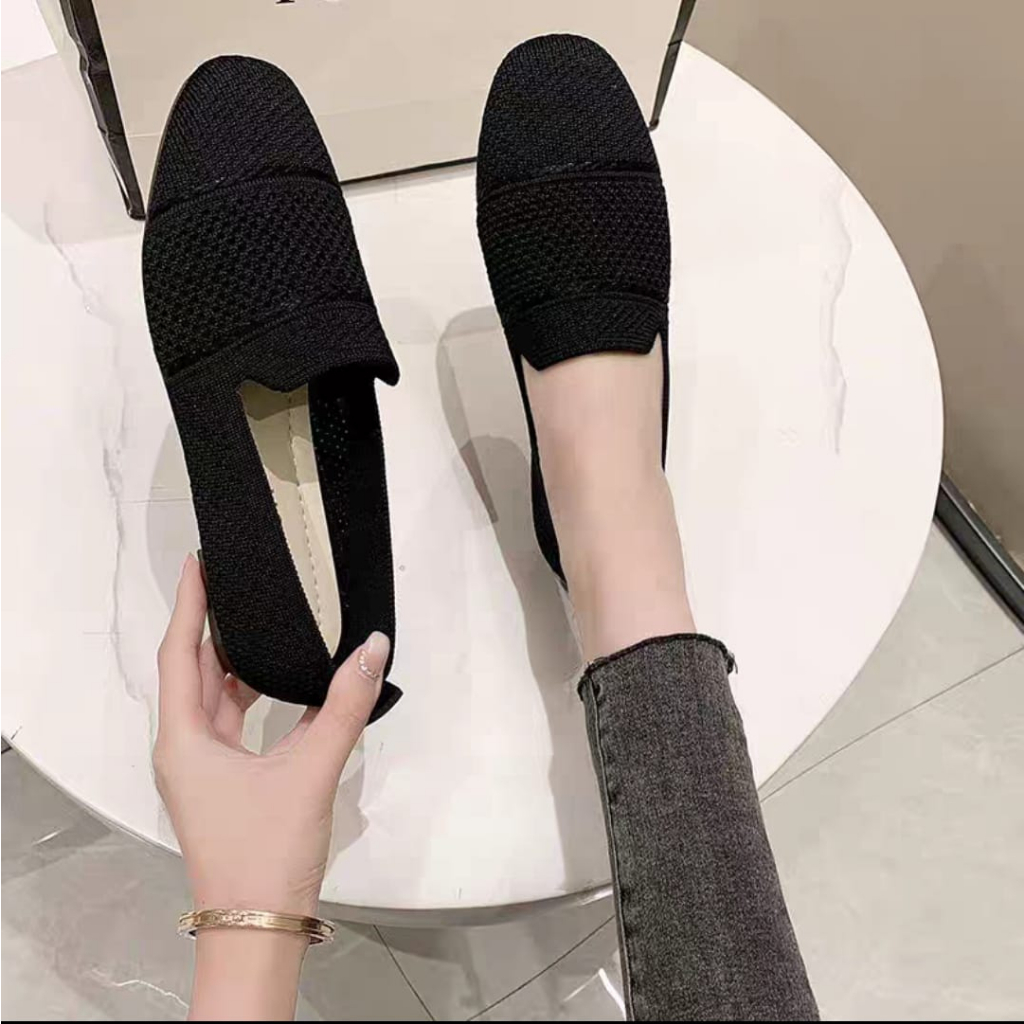 sepatu wanita import sepatu casual santai flat shoes sol hitam  125 + Box