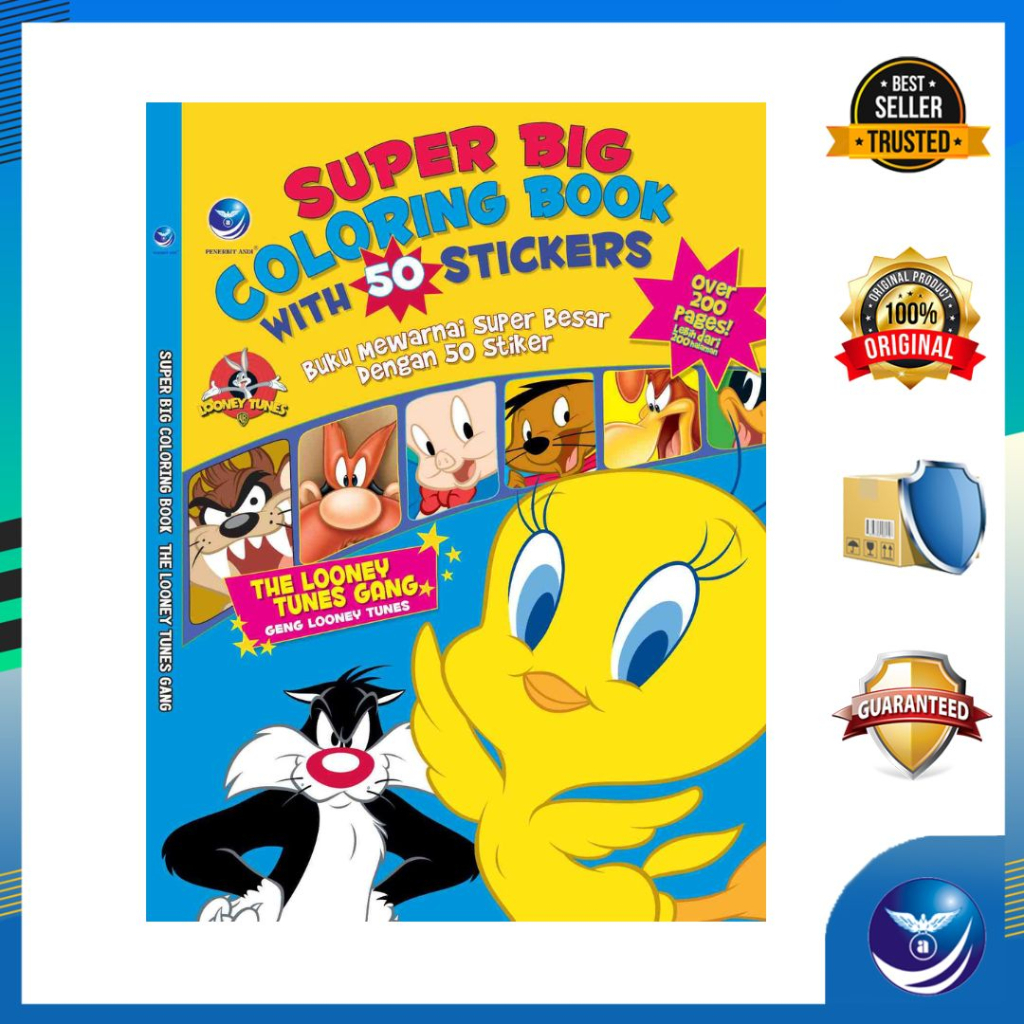 Penerbit Andi - Super Big Coloring Book With 50 Stickers The Looney Gang, Buku Mewarnai Super Besar 