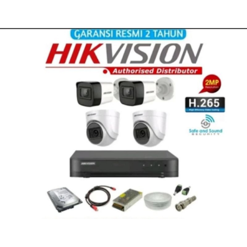 PAKET CCTV HIK 4CH FULL SET 2MP + HDD LENGKAP TINGGAL PAKET CCT