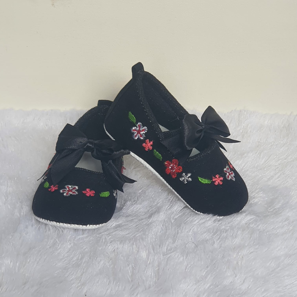 Sepatu Bayi Prewalker Pita Sakura / Sepatu Bayi Bordir / Sepatu Bayi Perempuan