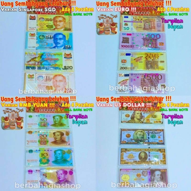 Uang Kertas Duit Untuk Sembahyang Leluhur Varian Us Dollar USD 4 Pecahan Sembayang Kubur Cheng Beng CengBeng Ceng Beng