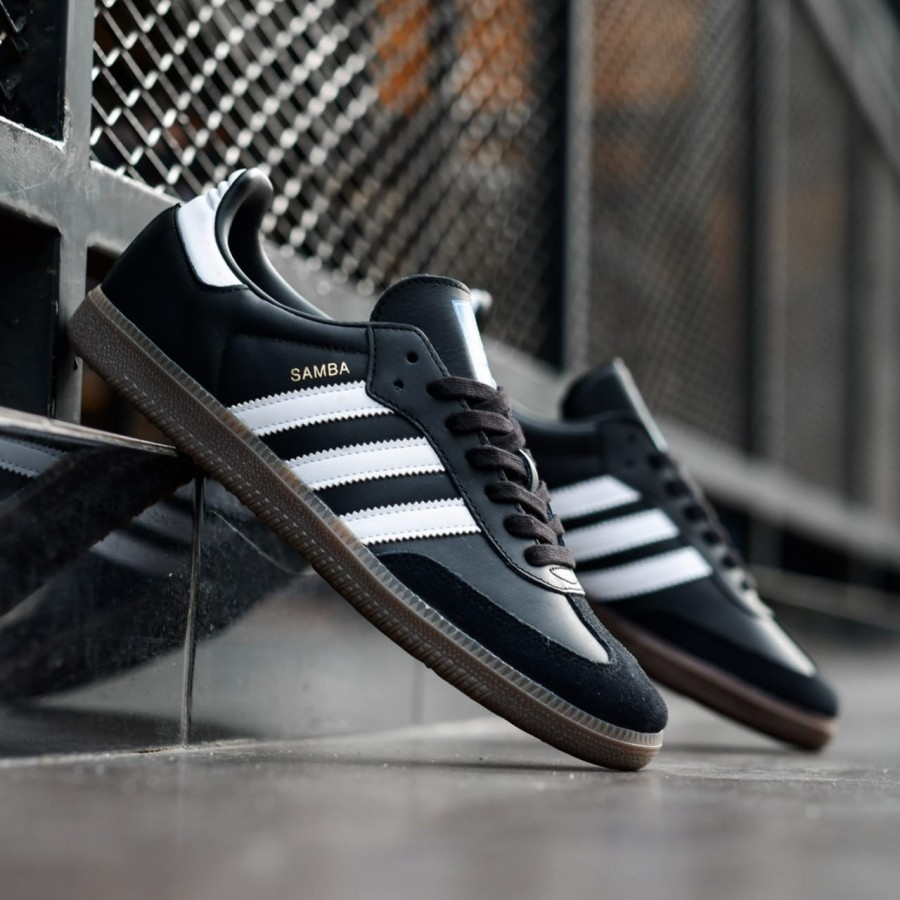 Sepatu Adidas Samba OG Classic Leather Kulit Black White Hitam Sole Gum