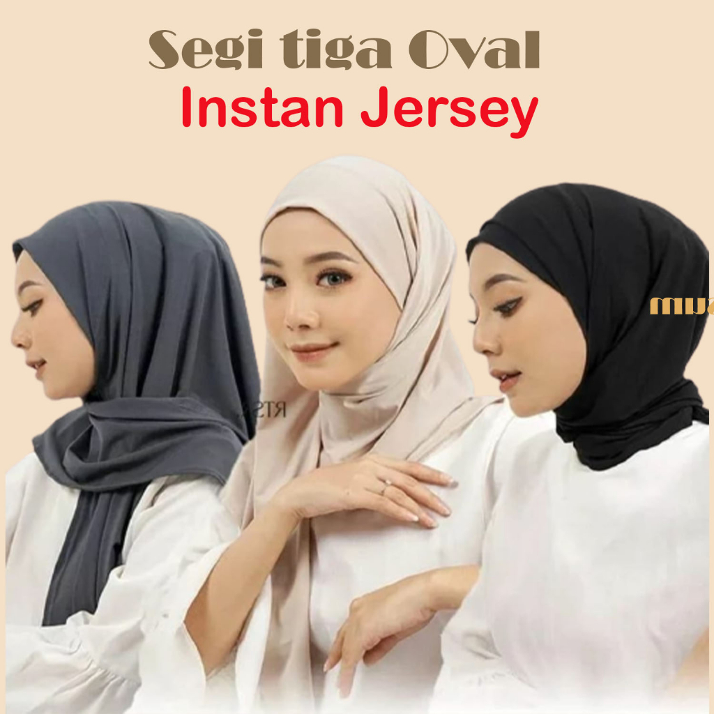 Hijab Segitiga Oval Instan Jersey Premium Jilbab Langsung Pakai Kerudung Polos