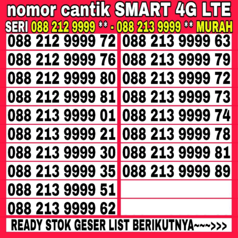 Nomor Cantik Kartu Perdana Prabayar Smart 4G LTE terbaik terlaris free kuota paket