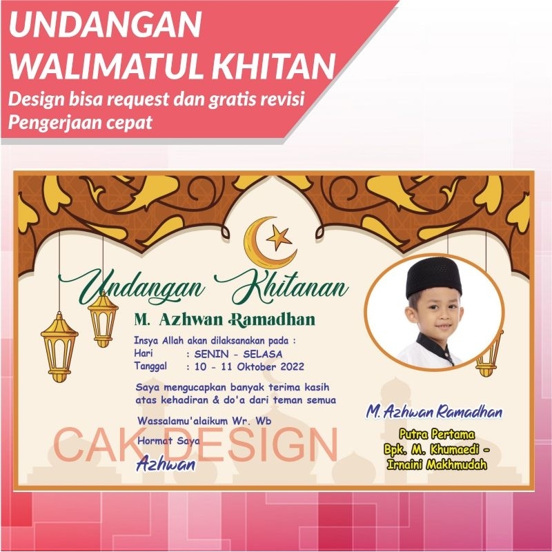 Cetak Undangan Khitan Tasyakuran Walimatul Khitanan Design bisa request anak unik kekinian digital m