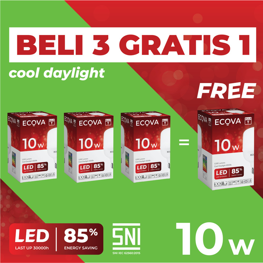 PAKET HEMAT 4 Pcs capsule Lampu LED 10watt Putih ECOVA BULB-T GRS 3TH