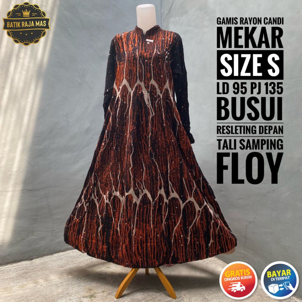 Gamis Dress Wanita Terbaru Syari Raya Lebaran Motif Batik Abstrak Rayon Premium Busui Friendly Resle