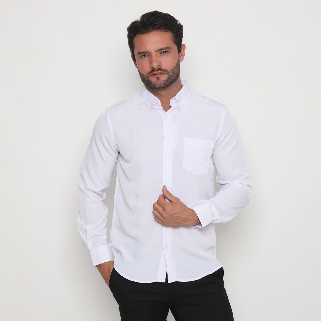 Platini Kemeja Pria Lengan Panjang Polyester Putih 66121